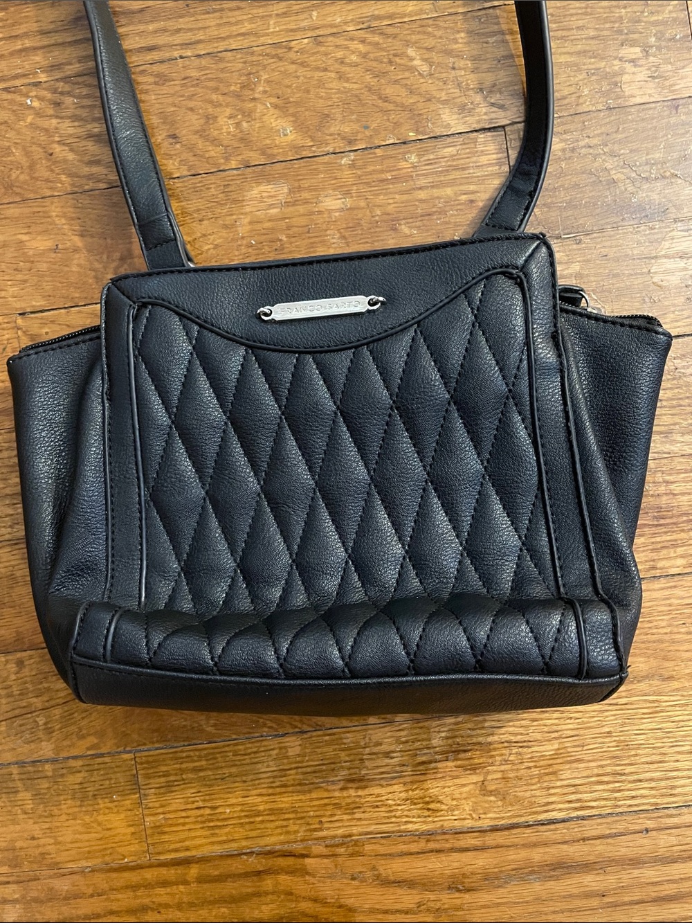 Franco Sarto Black Quilted Shoulder Bag with Silver Plaque